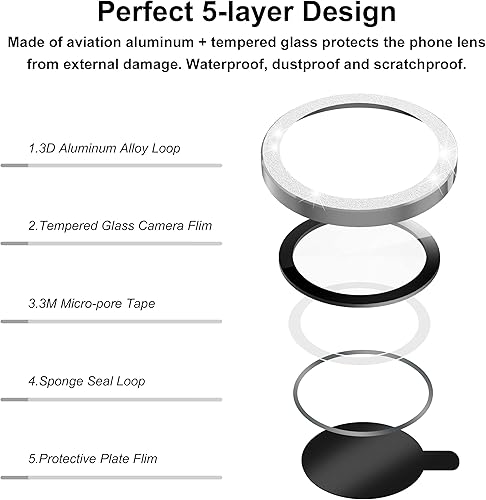Miniatura 27 de Suoman Protector de lente de cámara para iPhone 14 Pro Max / 14 Pro, [Diamantes Bling] vidrio templado 9H, cubierta protectora de metal de cobertura