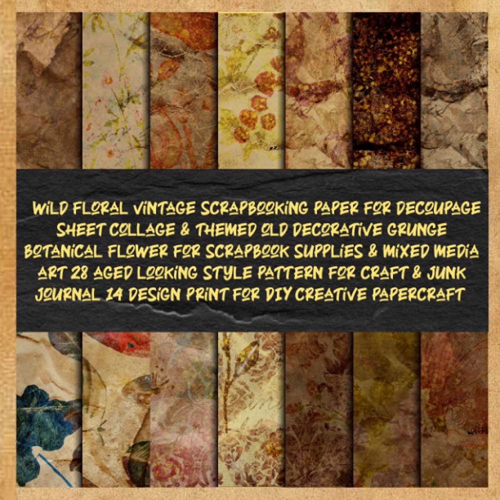wild floral vintage scrapbooking paper for decoupage sheet collage & themed old decorative grunge botanical flower for scrapbook supplies & mixed ... 14 design print for DIY creative papercraft