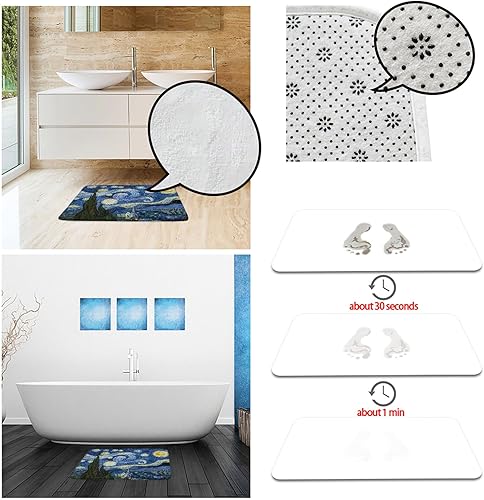 Miniatura 8 de Van Gogh - Tapete de baño de noche estrellada, pintura al óleo, arte abstracto, cielo azul, blanco, nube, estrella, luna, paisaje, microfibra,