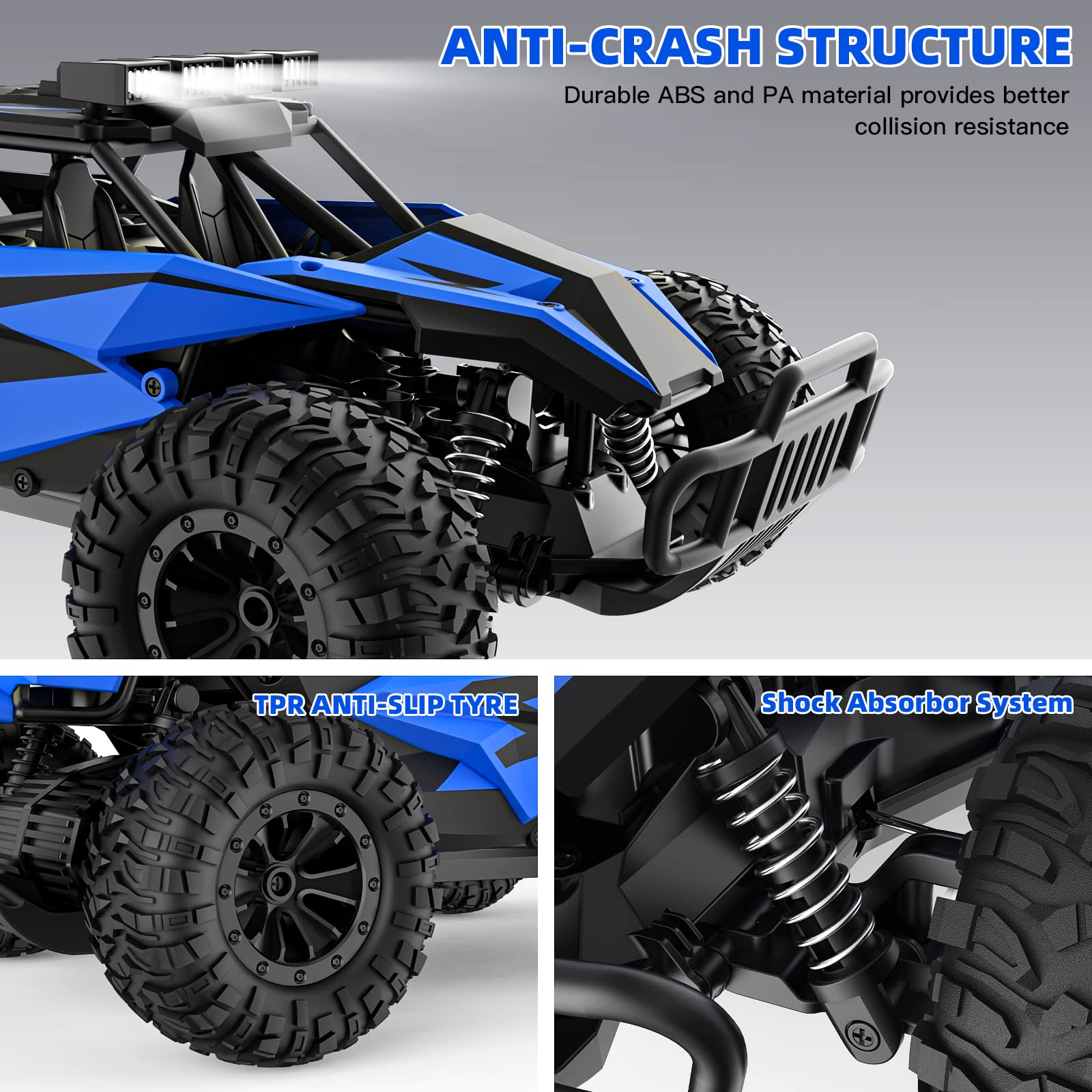 ACAMMZAR AT2 Coche Teledirigido, 1/16 2WD RC Coche con 20+Km/h, 2.4GHz Crawler Camiones de Control Remoto Juguete con 2 Baterías 50min Tiempo de Juego, Regalo para Niños y Adultos