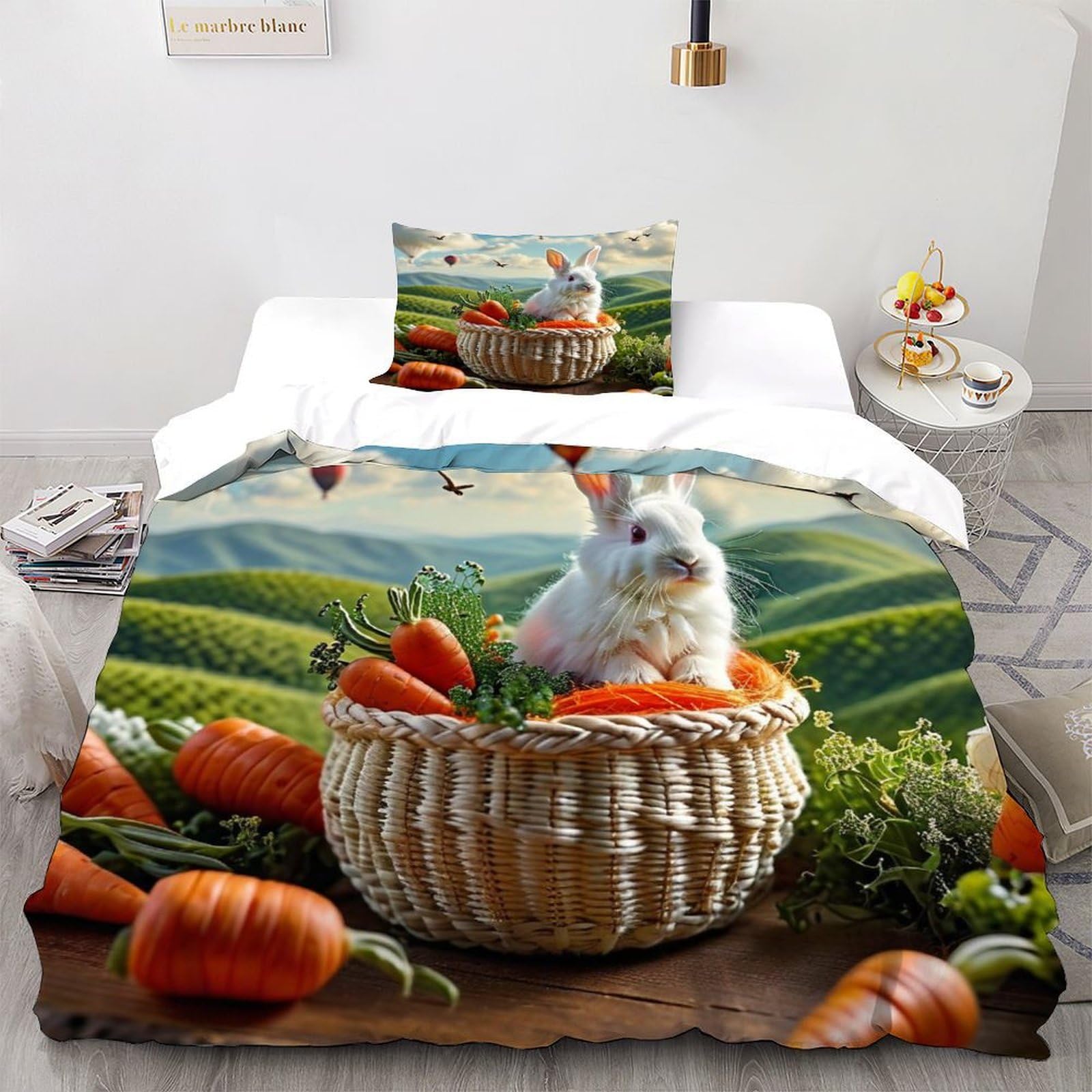 Housse de couette lapin imprimée animal parure de lit enfant 2 pièces 135x200