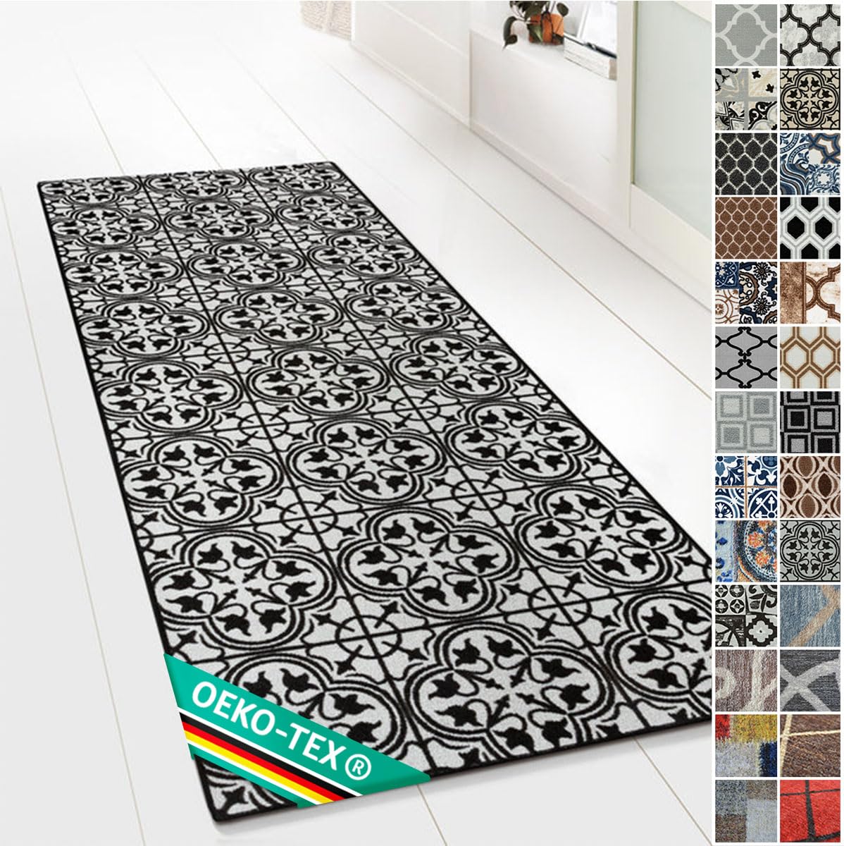 Wexford Tapis de couloir, Tapis Sol avec motif à passants fins pour cuisine, couloir & salon, antidérapant & facile d'entretien (80 x 300 cm)