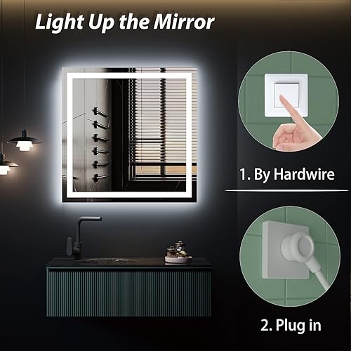 Miniatura 5 de ODDSAN Espejo de baño con luz LED de 20 x 28 pulgadas espejo de tocador regulable con luces antivaho retroiluminado e iluminado frontal