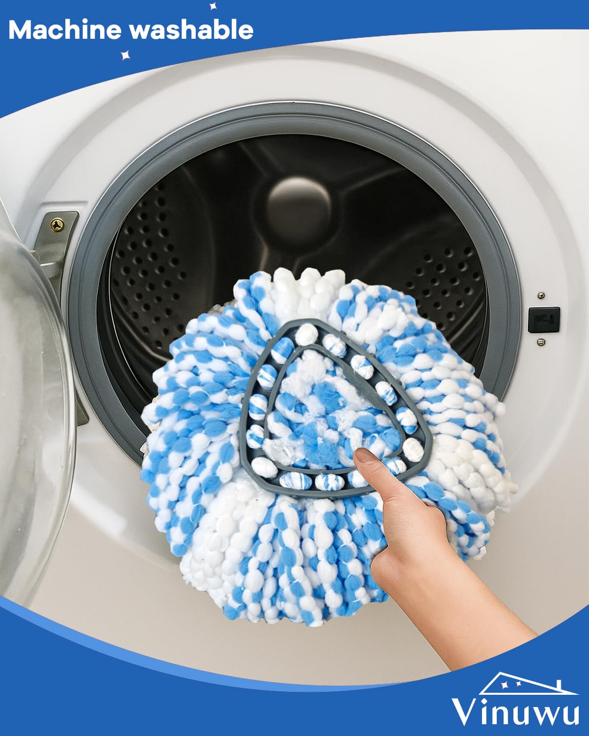 Vinuwu Lot de 5 têtes de balai de recharge compatible avec Vileda H2Pro Spin Mop en microfibre serpillière pour système RinseClean à 2 réservoirs, lavables et réutilisables