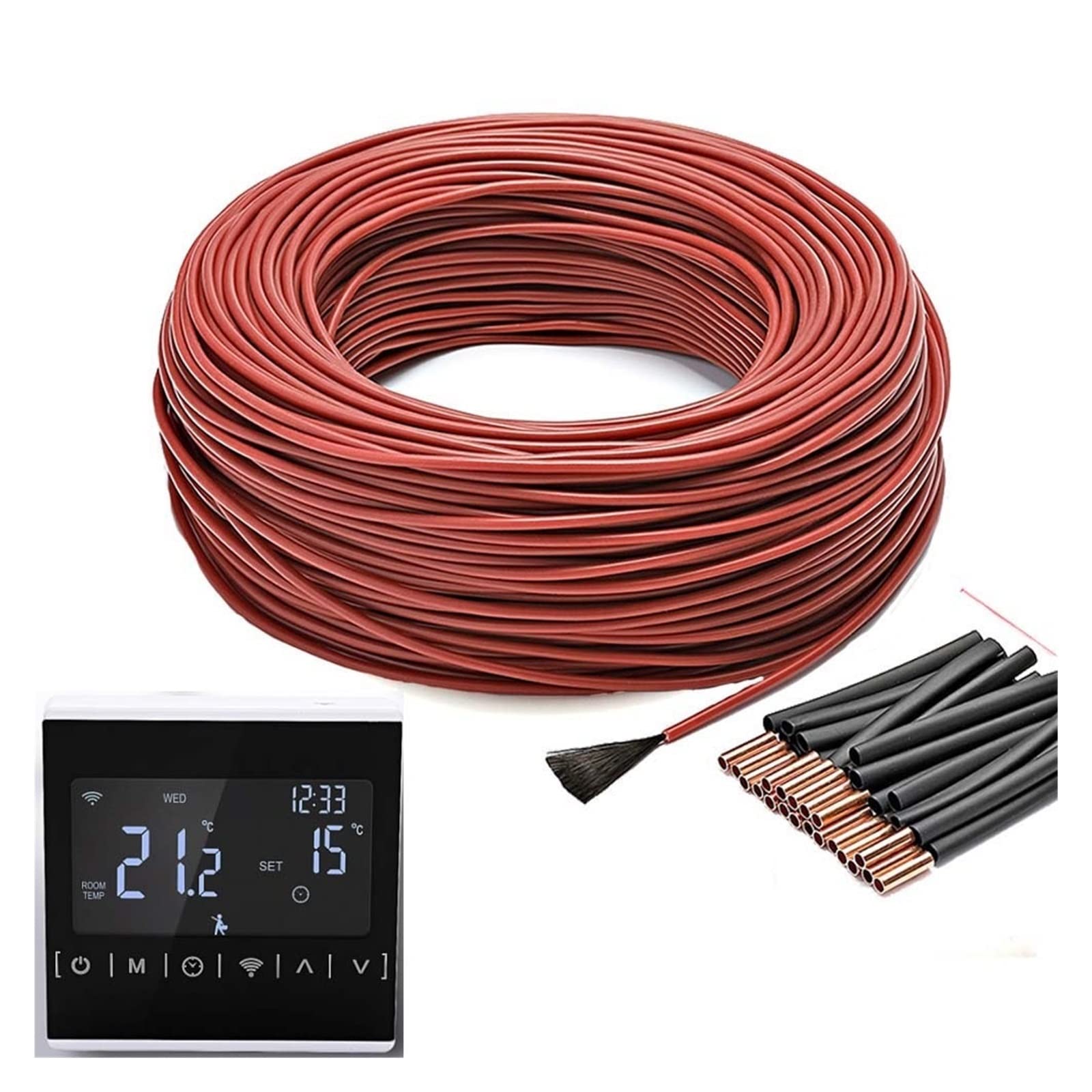 Kabel grzewczy 50m12K 33ohm System ogrzewania podłogowego Cewka grzewcza Kabel grzewczy z termostatem czujnika temperatury Wifi perfection (Color : 50m and M6 706)