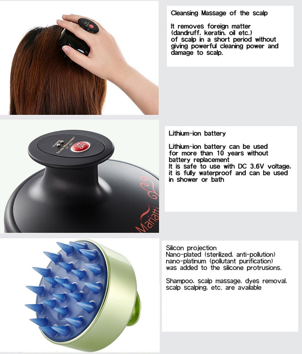 Electric Scalp Massager Hand Held Hair Care Shampoo Stress Relax Vibrating 110-220V (Black)