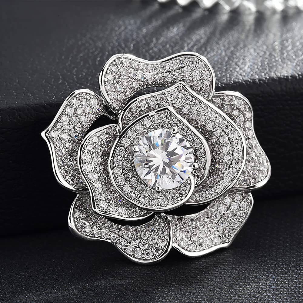 Broche con Forma de Rosa para Mujer, de circonita cúbica, para Vestido, Traje o suéter.
