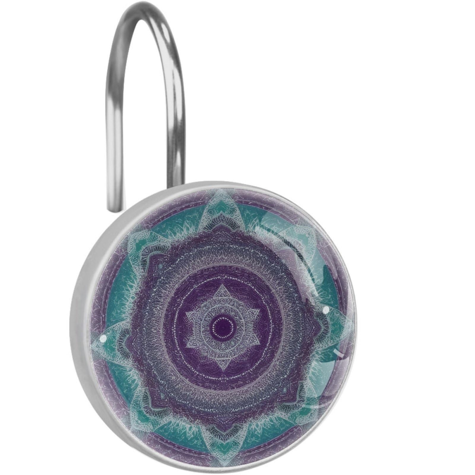 VAPOKF Decorative Shower Curtain Hooks, Mandala Print Rustproof Stainless Steel Shower Curtain Rings for Bathroom, Shower Curtain Hangers for Shower Rod, 12 Pack