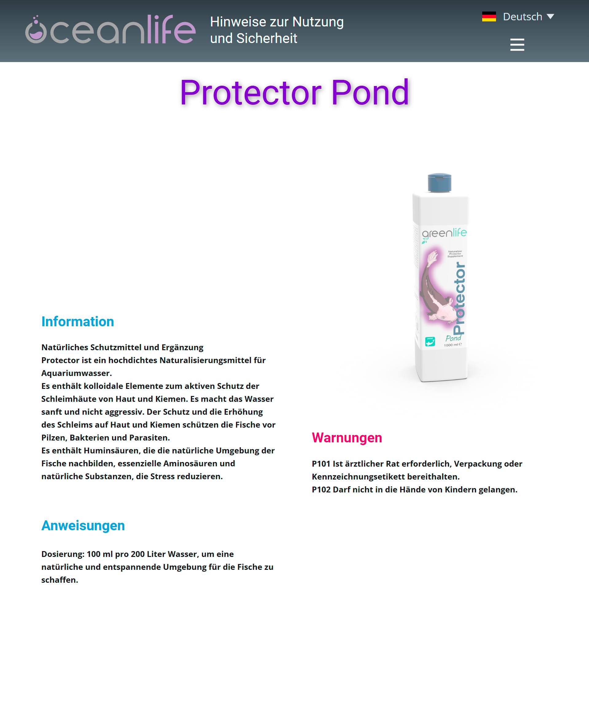 Oceanlife Greenlife Protector Pond - 5000 ml - Naturalizzante, protettore, supplemento per Acqua del laghetto - by