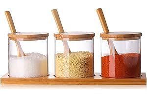Chic 3-Piece Condiment Jars with Bamboo Accents and Spoons