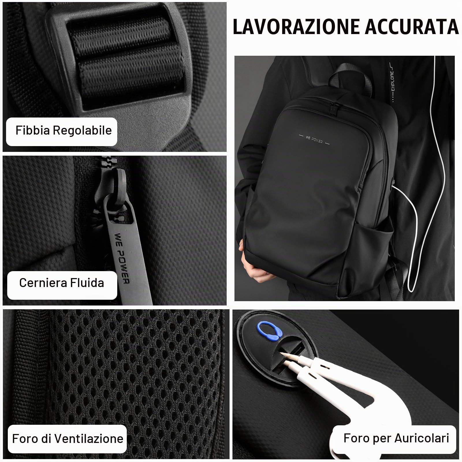 FANDARE Moda Zaino PC Portatili Uomo zaino professionale multiuso borsa a mano Scuola Impermeabile Borsa a tracolla Zaino da viaggio Zaino Laptop Zaino Lavoro Viaggio Zaini con foro per auricolari