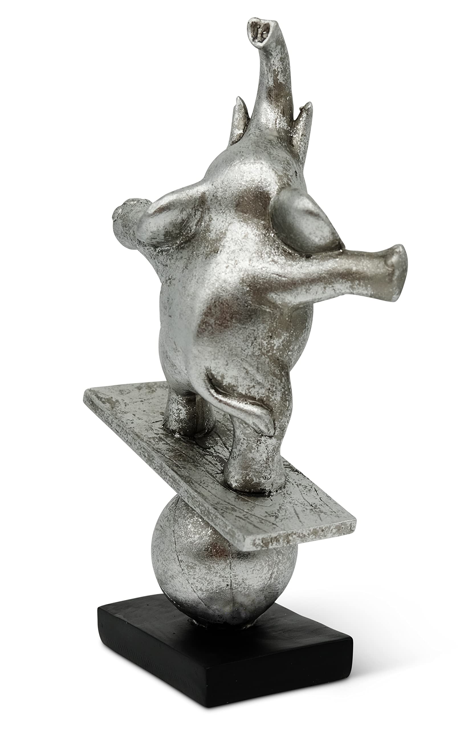 FeinKnick Skulptur “Lebenskünstler” - inspirierende & Moderne Elefanten Dekoration aus Kunststein 30cm groß - Deko Elefanten Figur als Statue in Silber - humorvolle Dekofigur Elefant