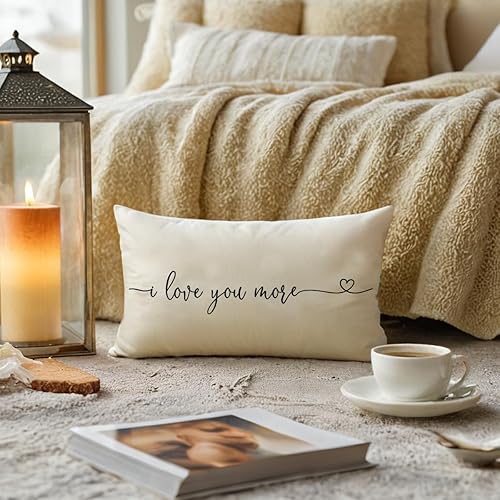 Vista 23 de Juego de 2 fundas de almohada lumbar con texto en inglés "I Love You More Together Forever", regalo para parejas, aniversario, boda, compromiso, día