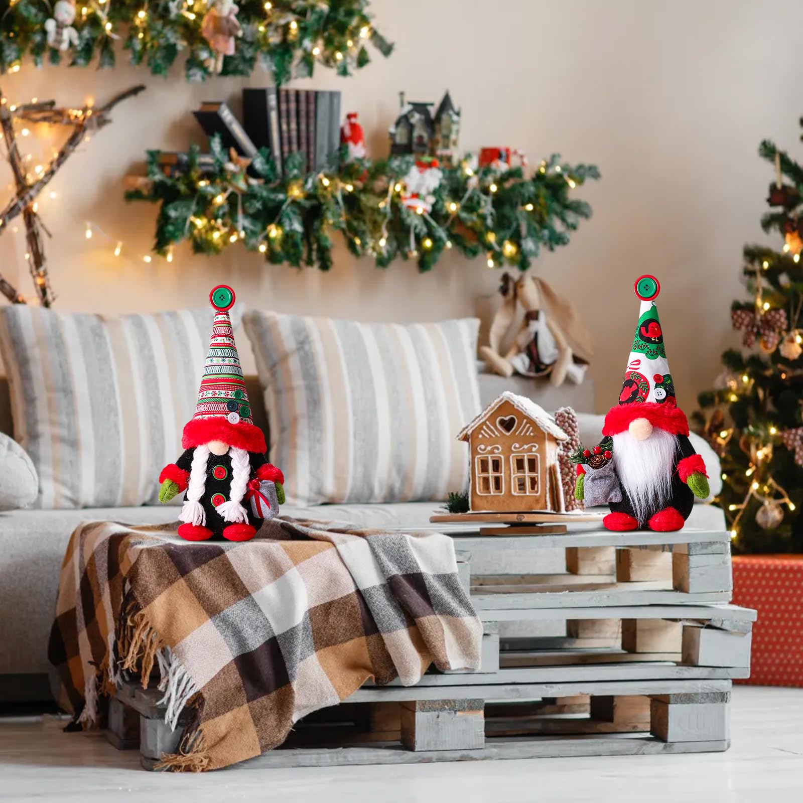 Schwedische Weihnachtswichtel Dekoration – 2 Stück, 28cm Hoch, Handgemachte Stoff-Gnome