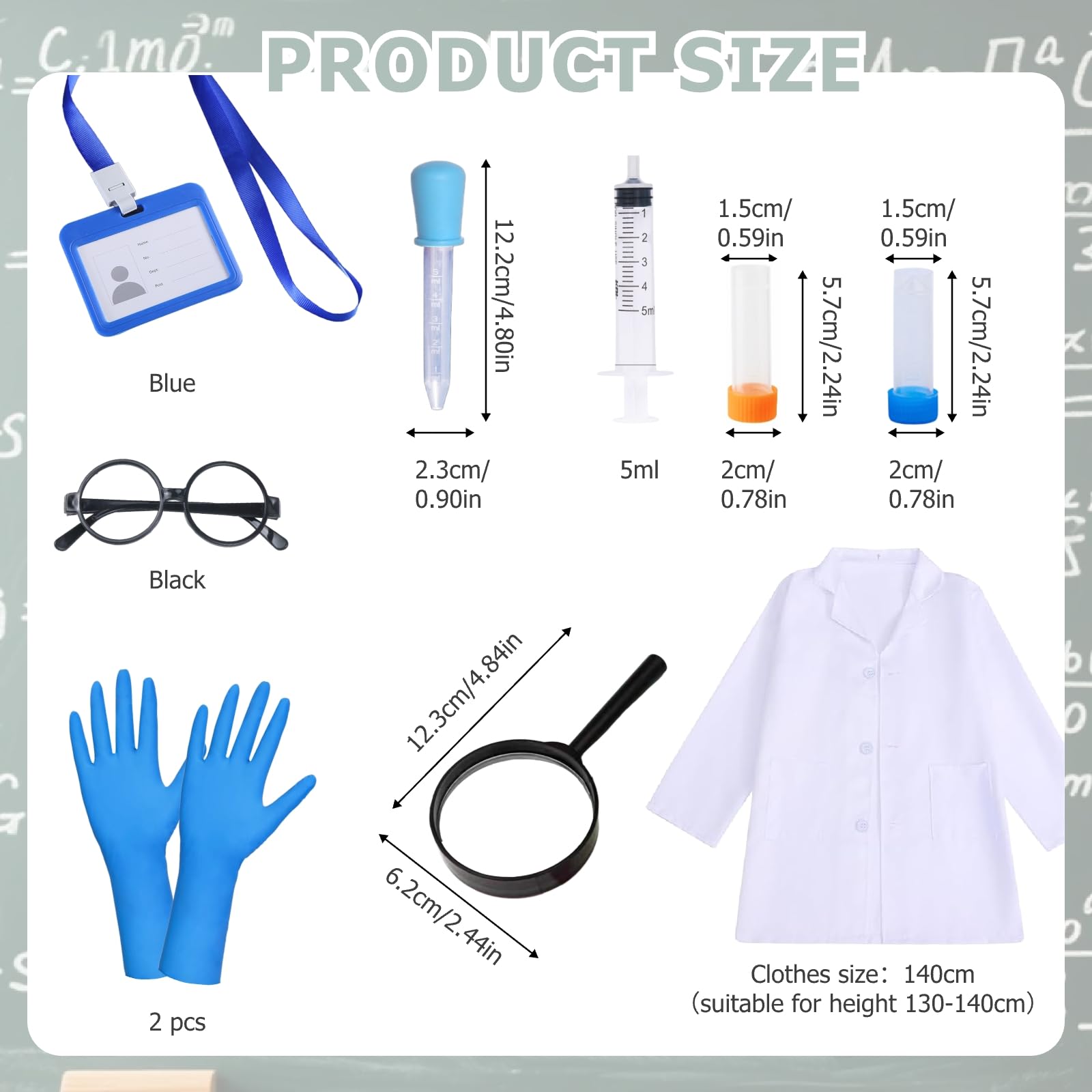 12pcs Kids Scientist Costume Set, Doctor Costume, Kids Lab Coat, Scientist Doctor Role Play Set for Boys & Girls, ID Card - Image 2