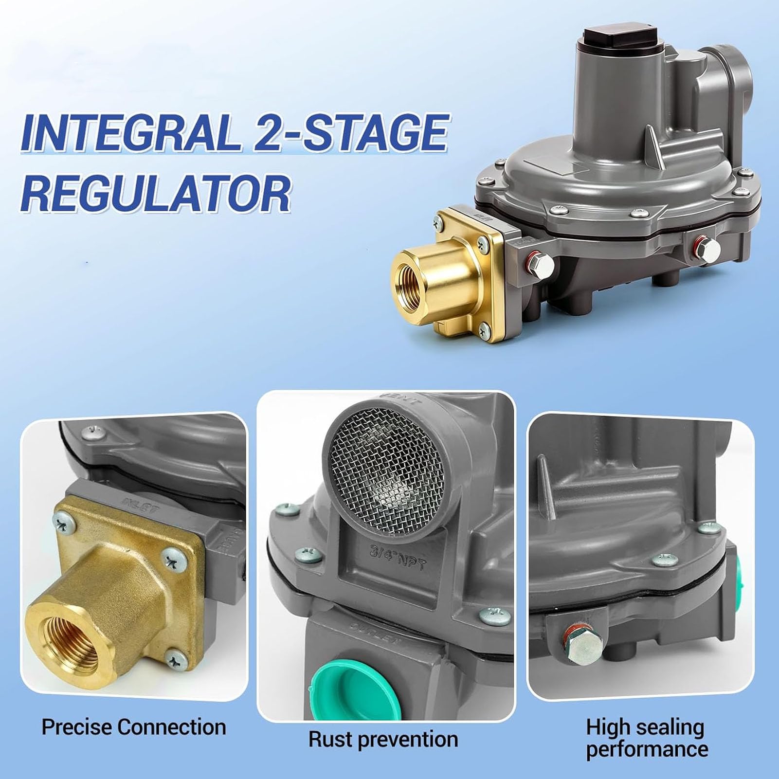 Fafeicy 2-stopniowy Regulator Gazu 1/2x3/4 FNPT