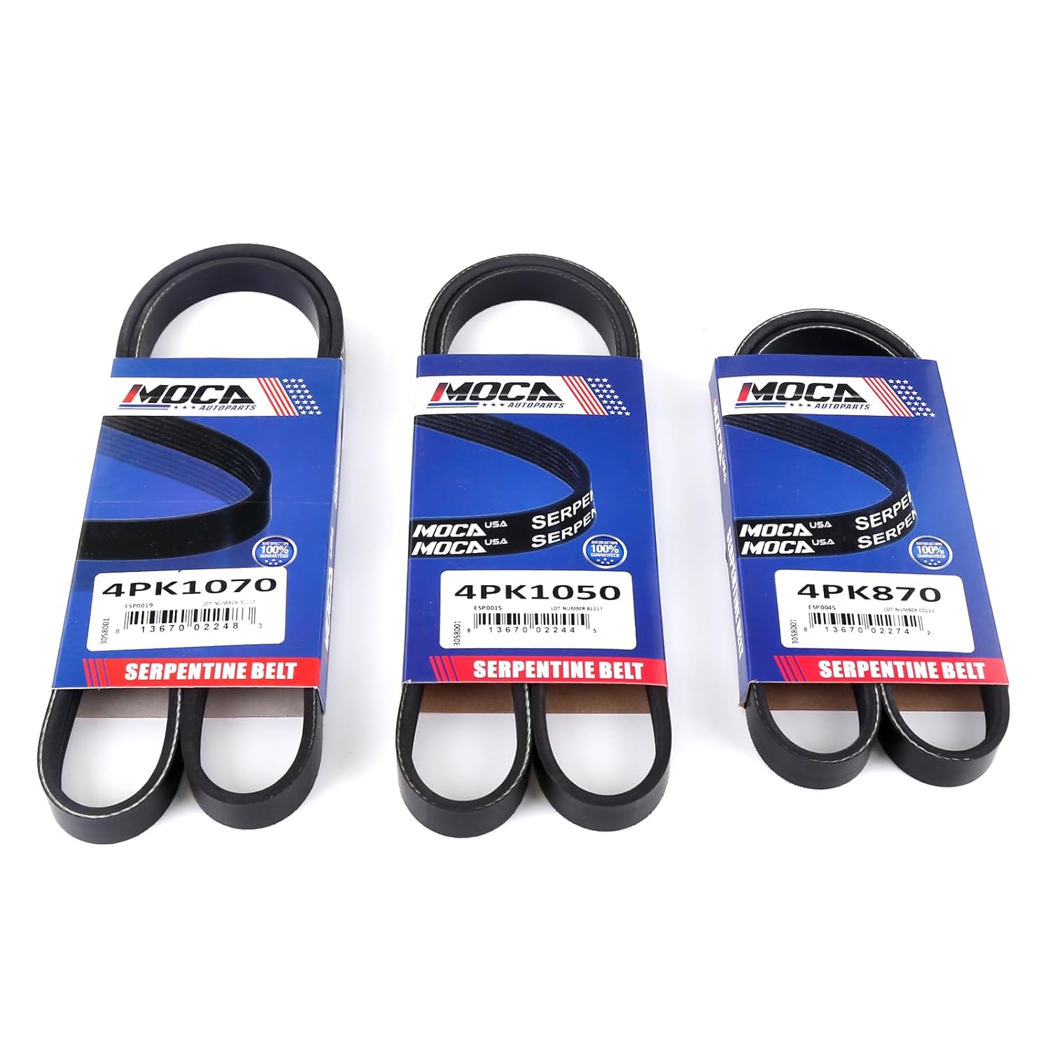 MOCA 4PK870 & 4PK1050 & 4PK1070 EPDM Serpentine Belt fits for Toyota 1998-2004 Tacoma 3.4L, 1996-2002 4Runner 3.4L, 1995-1998 T100 3.4L, 1995-2004 Tacoma 3.4L 3378CC V6 Gas DOHC Naturally Aspirated
