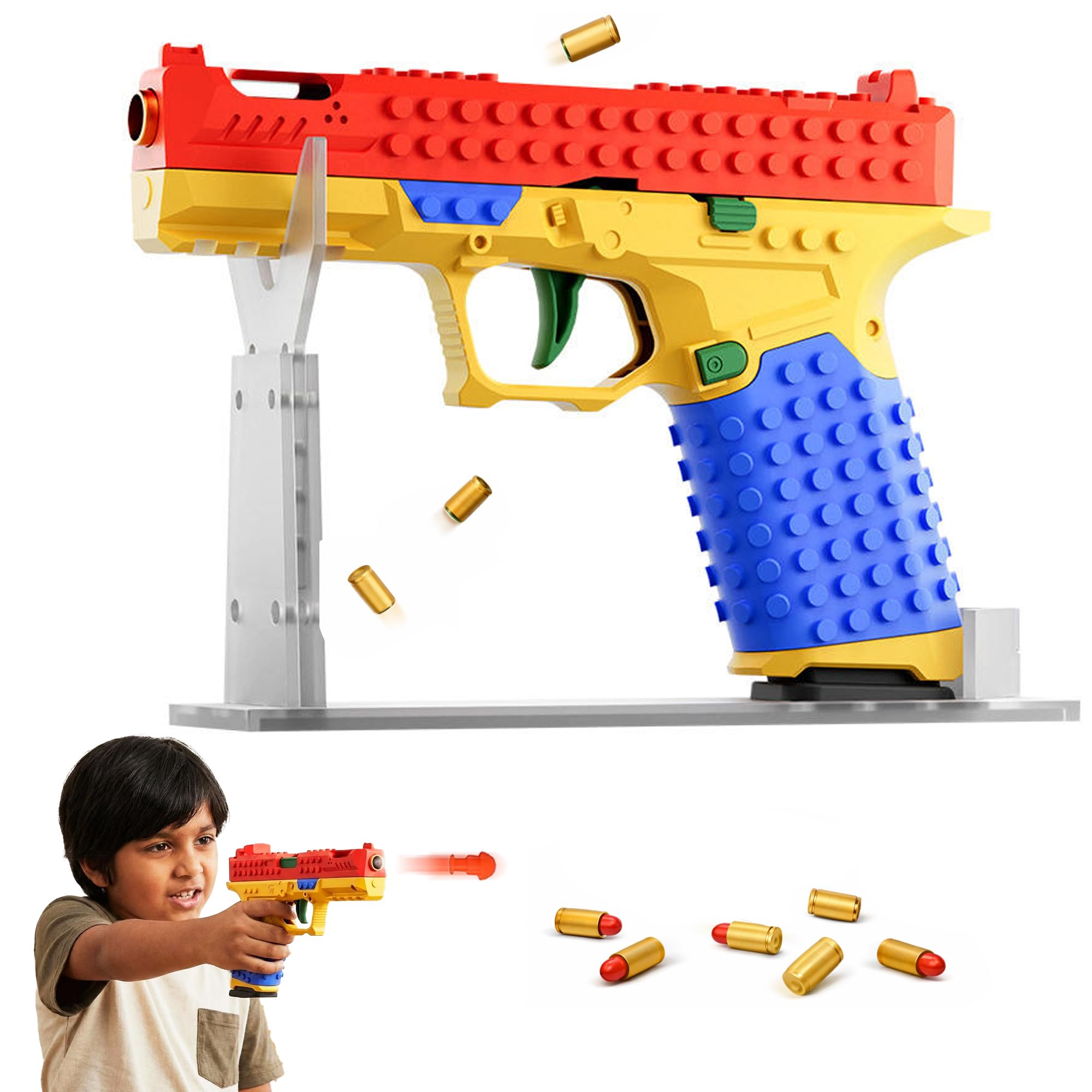Kidology DIY Building Blocks Toy Gun Set, Shell-Ejecting Soft Bullet Block Blaster Gun Kit with Display Stand | Fun Modular Assembly Toy with Reusable Parts for Boys & Girls-image-3