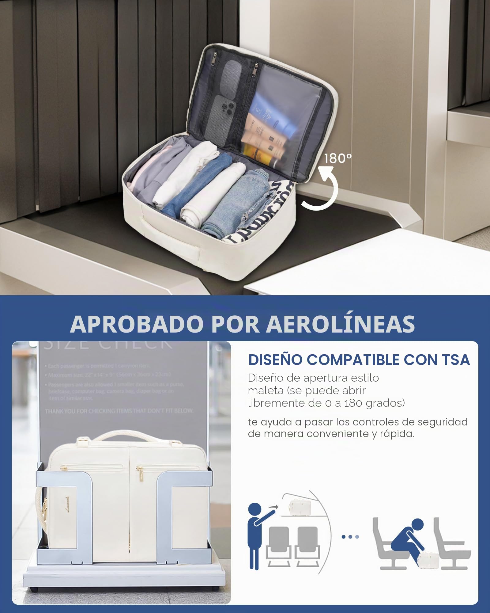 LOVEVOOK Mochila Cabina Avion 40x20x30, Ryanair Vueling, Mochila Viaje Mujer Hombre 24L, Impermeable, con puerto USB, Maleta de Mano, Travel Backpack 14”, Trabajo Negocios Escuela, Blanco