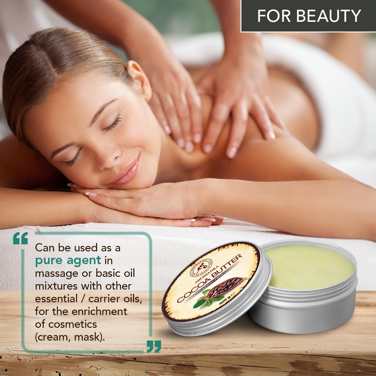 Beurre de Cacao 400g - Non Raffiné - Pur & Naturel - Beurre de Cacao pour Soins de Beauté - Hydratant pour Cheveux - Peau - Lèvres - Visage - Corps - Massage - Bon pour la Beauté