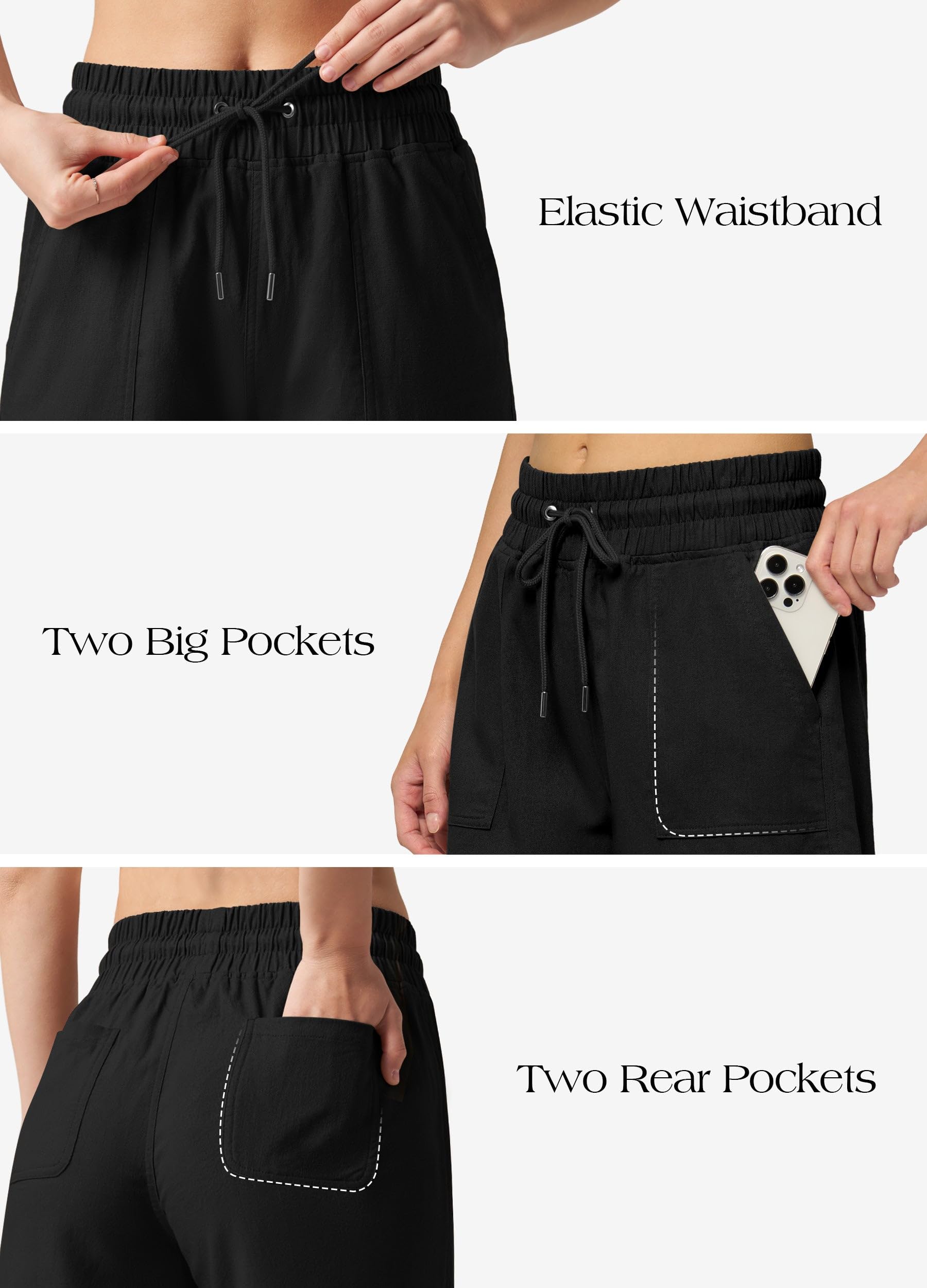 WILLIT Shorts Damen Leinen Shorts Freizeit Bermuda Kurze Hose knielange High Waist Bequeme Sommershorts mit Taschen 5“