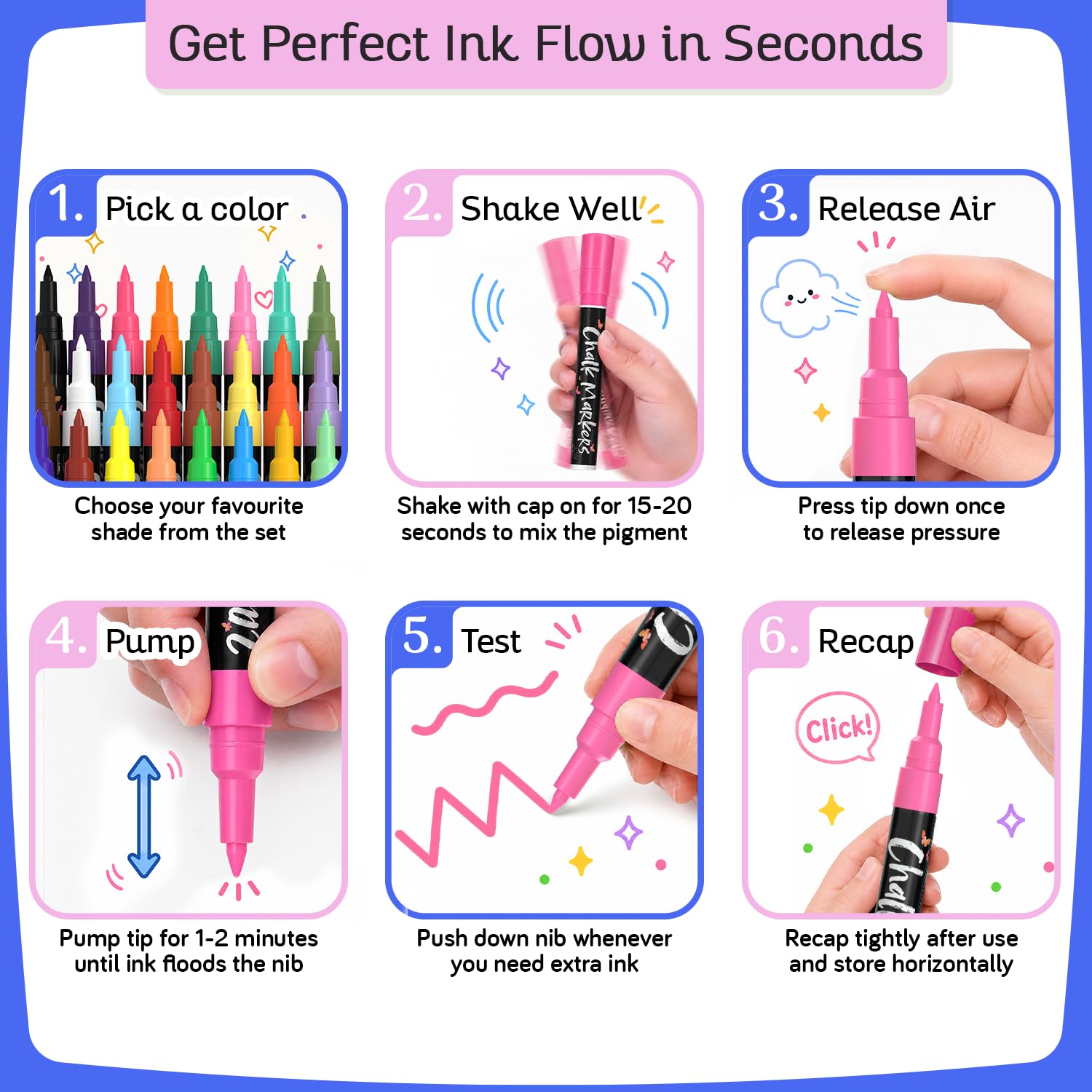 Extra Fine Tip Liquid Chalk Pens (30 Pack 1mm) Pastel + Neon Chalk Pens - Erasable Dry Erase Marker for Chalkboard, Blackboards, Window, Bistro