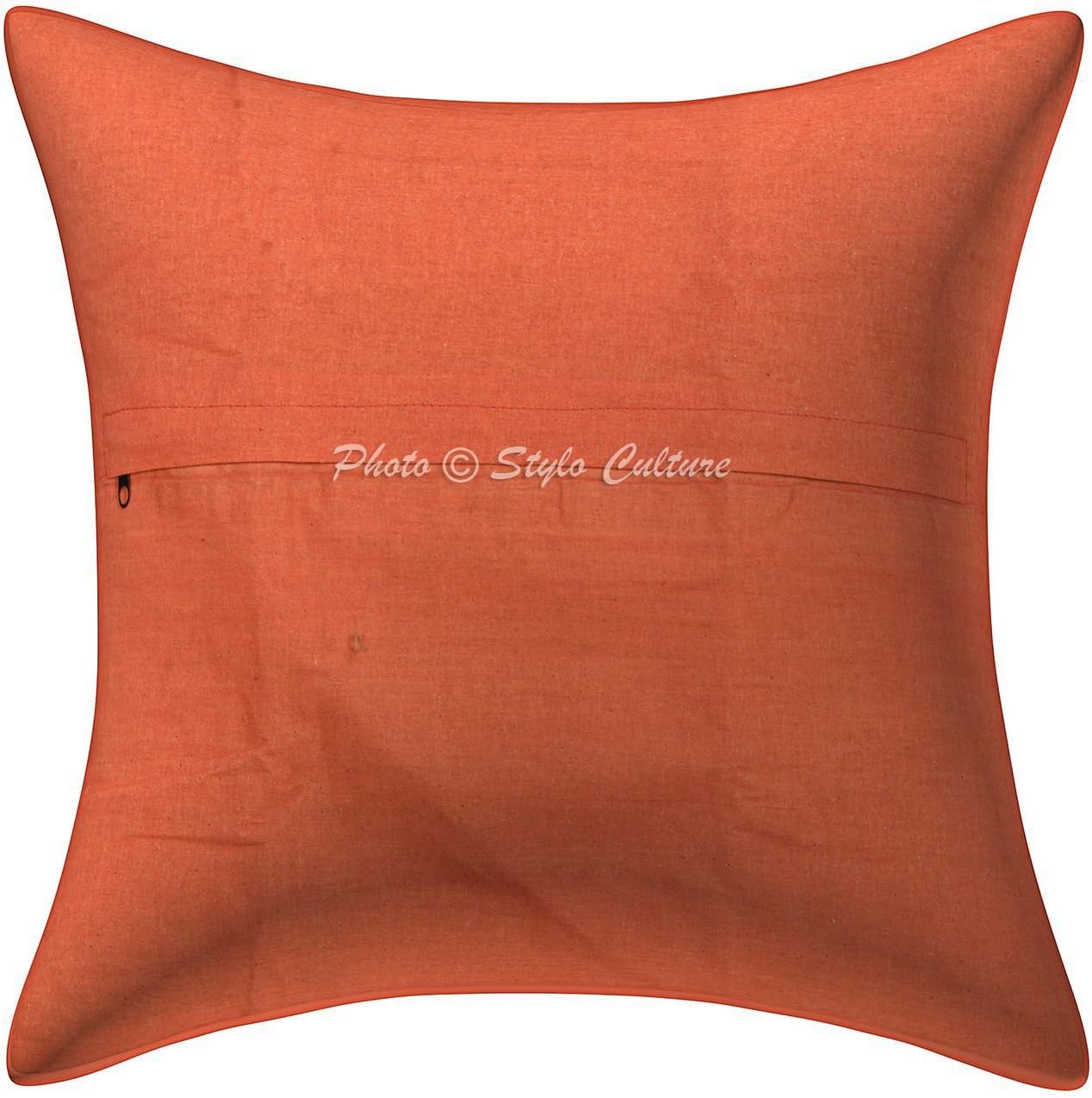 Bohemian Decorative Sofa Settee Toss Throw Pillow Cases 50x50 cm Cotton Hallway Decor Orange Tropicana Printed Kantha Square Luxury Envelope Indian 20x20 Inch Cushion Covers - 2 Pcs