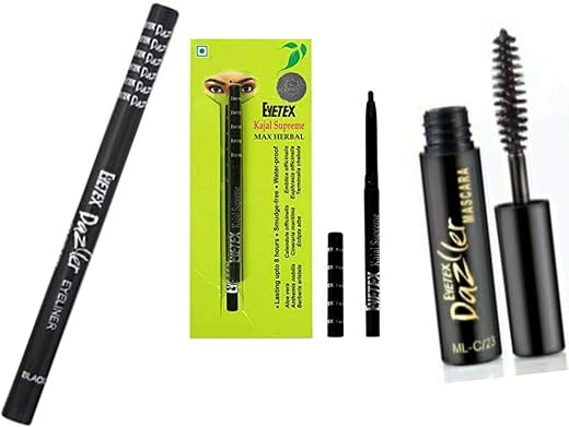 Eyetex dazller Black eyeliner pen, mascara and kajal supreme waterproof