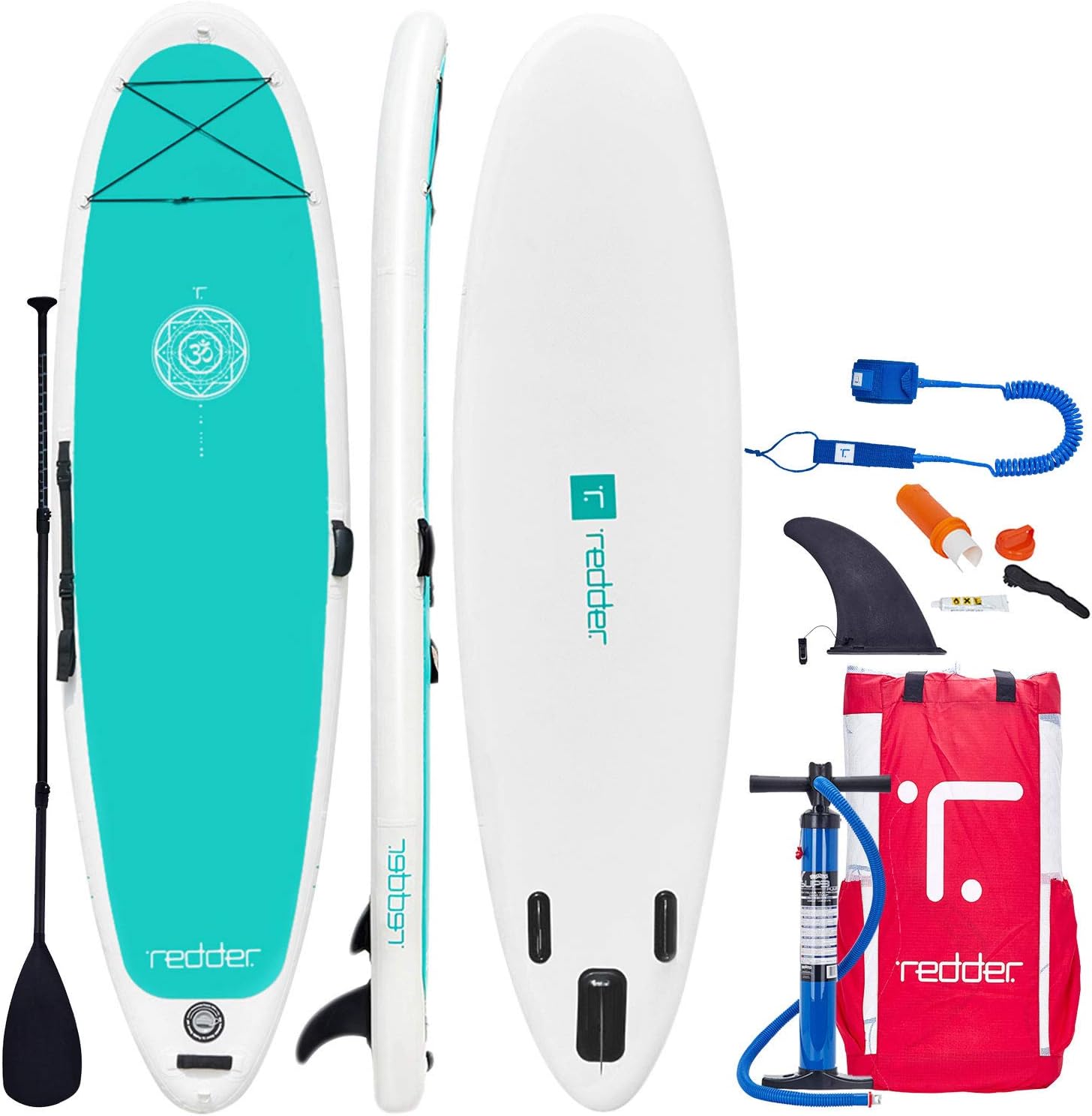 redder Inflatable Stand Up Paddle Board Zen 10'8" Yoga/All Round ISUP with Double Action Hand Pump, 3 Piece Floating Paddle, 10' Leash, Heavy Duty Rucksack, Non-Slip EVA Deck and Repair Kit - Blue