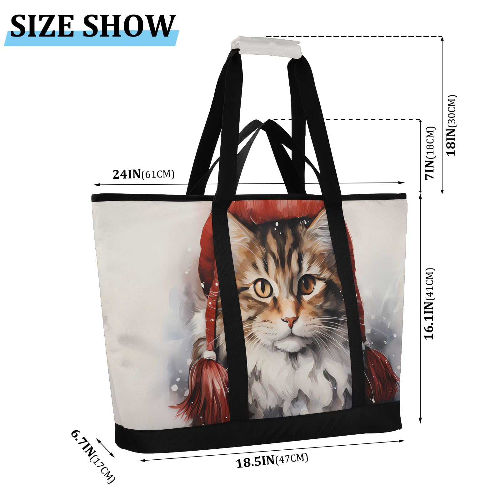 Christmas Kitty - Bolsa térmica térmica reutilizable con cremallera, bolsa térmica grande portátil para viajes o camping