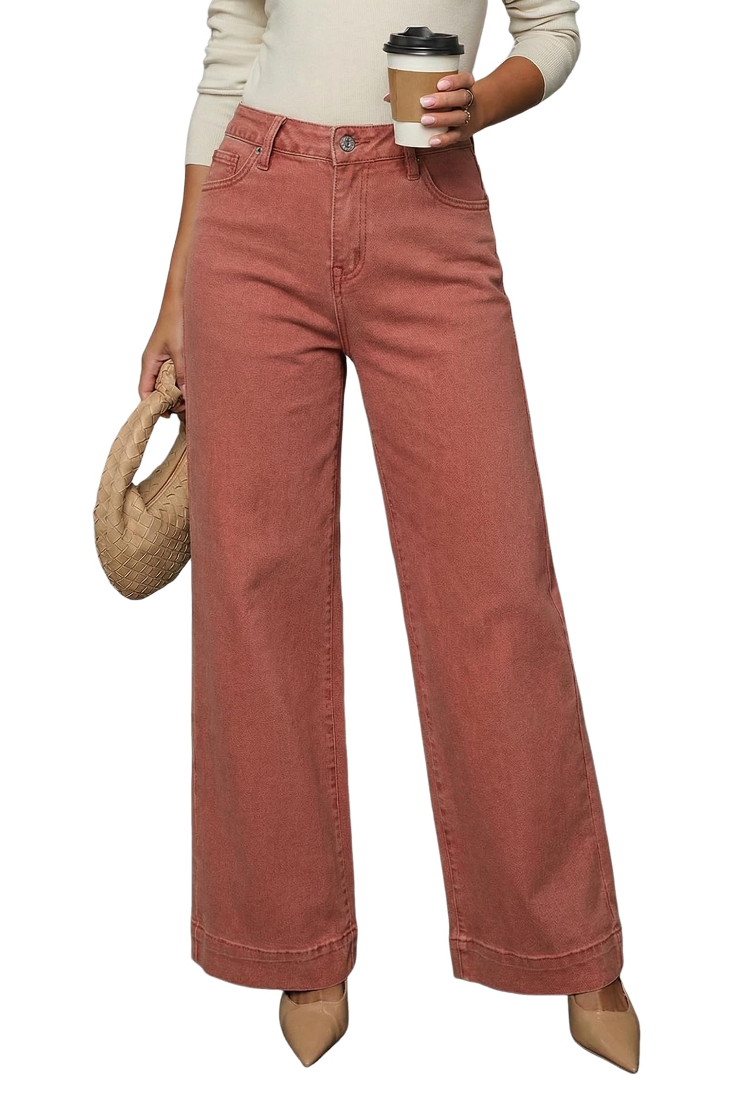 Dokotoo Women's Casual High Waisted Jeans Stretch Wide Leg Loose Denim Pant