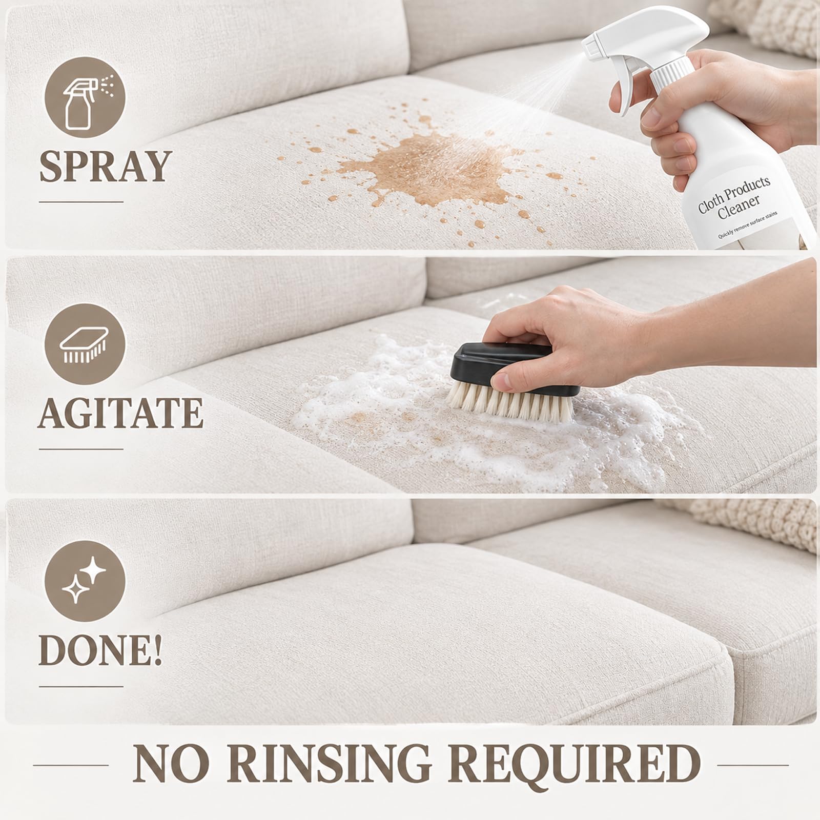 Stoff-Sofa-Reiniger-Spray, Polster- und Teppichschaum-Reiniger, wasserloser schnell trocknender Fleckenentferner für Sofamöbel, No-Rinse-Formel für alle Stoffe, (5 stücke)