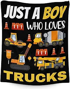 Construction Truck Blanket Gifts - 40x50 Inches Funny Throw Blanket for Boys - Black Soft Fuzzy Excavator Blankets for Bed, Couch & Living Room