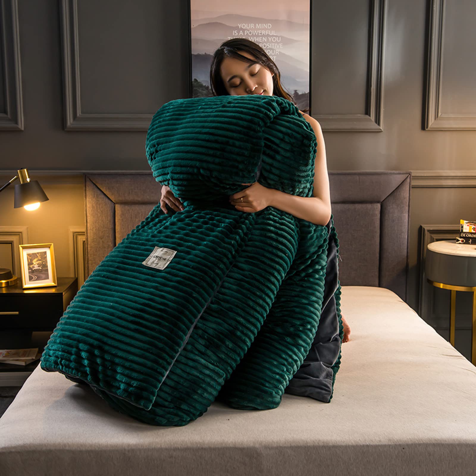 Parure de lit velours côtelé vert 3 pièces pour affronter l'hiver au chaud