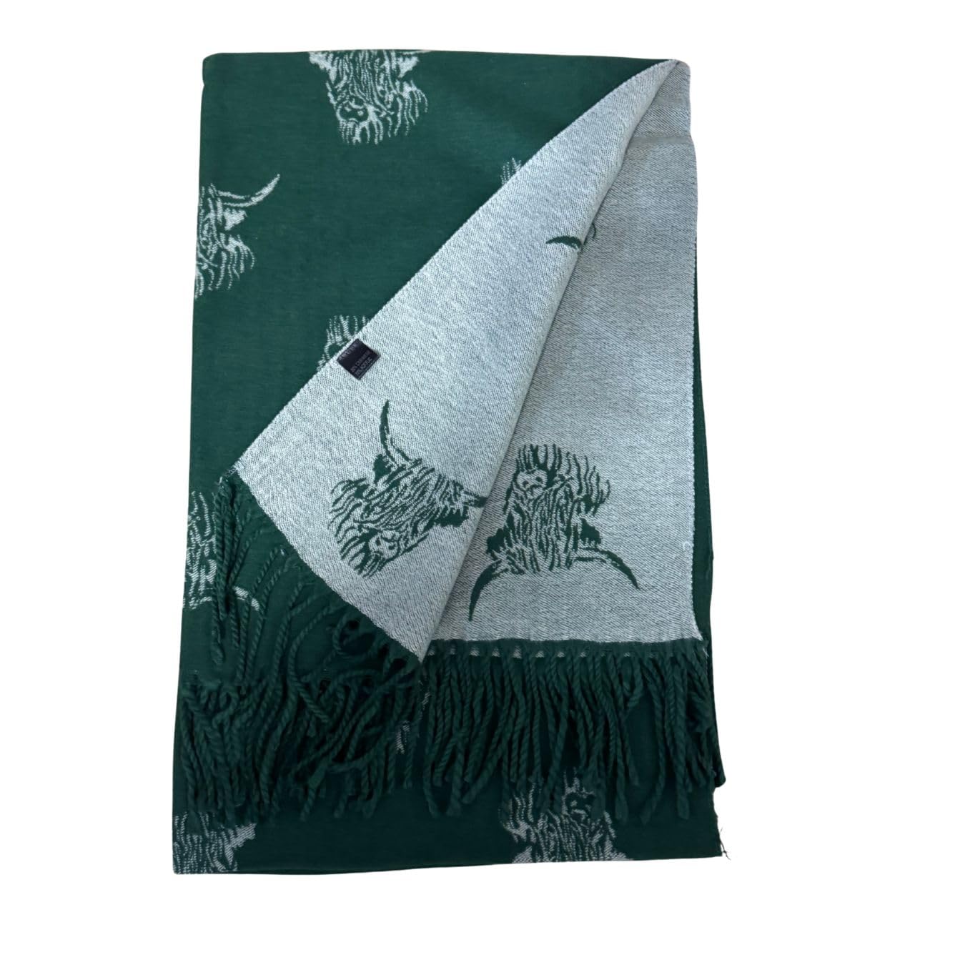 Love EMVY Cashmere Highand Cow Blanket Scarf – Reversible Winter Shawl, Oversized Pashmina Wrap, Warm Chunky Knit Scarf for Women – 180 × 65 cm (Green)