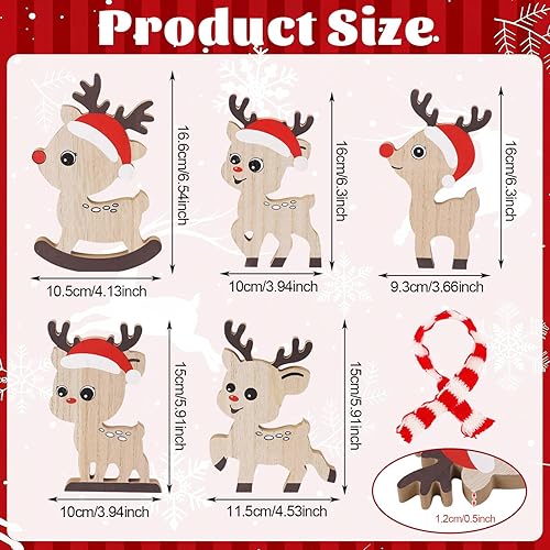Miniatura 2 de LOMIMOS 5 piezas linda decoración de bandeja escalonada de Navidad para interiores, decoración de mesa de reno de Navidad en madera, letrero, pieza