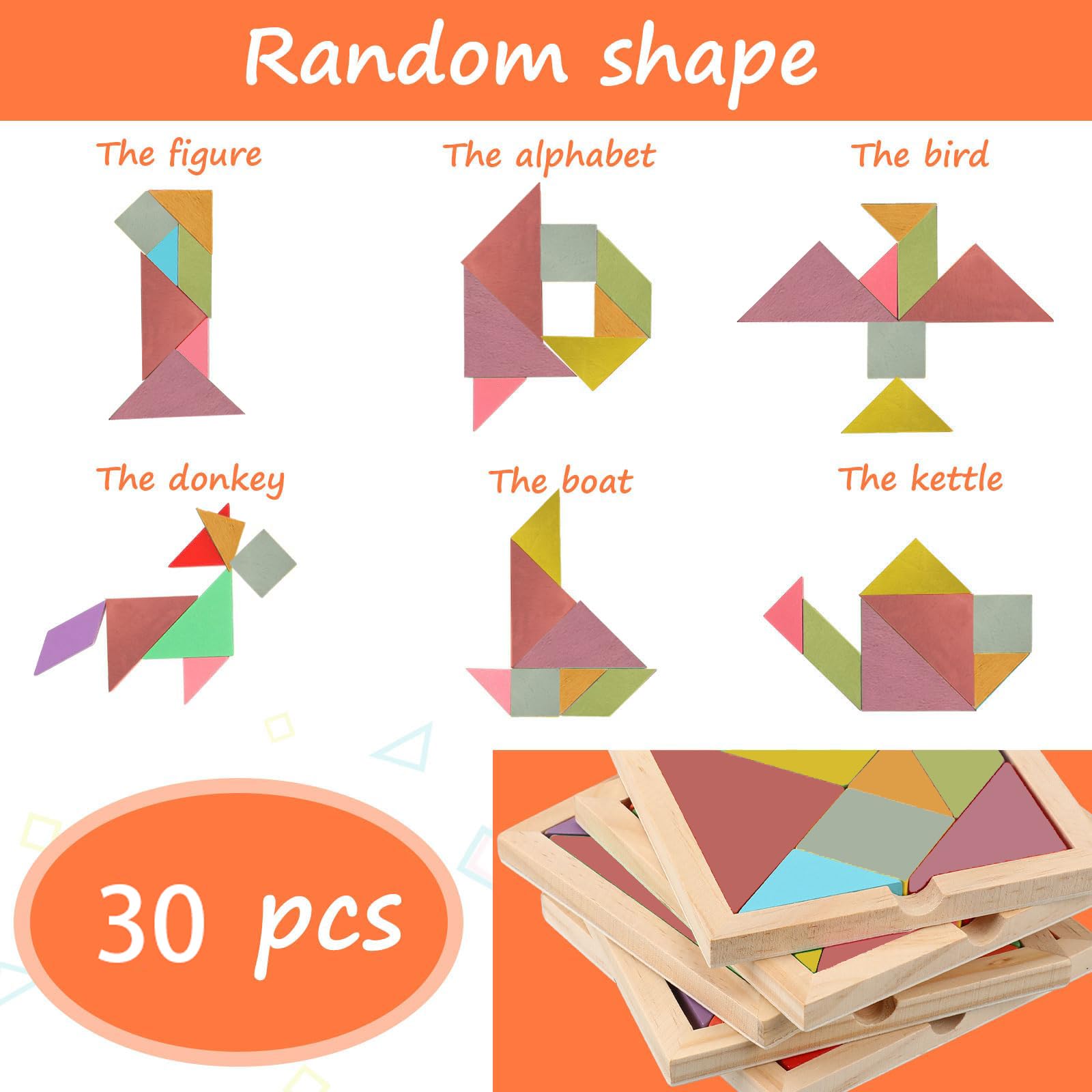 Jeu Tangram Bois 22 Pièces – Puzzle Géométrique éducatif, Cadeau Anniversaire, Format Voyage, Orientation Spatiale, Pour Enfant