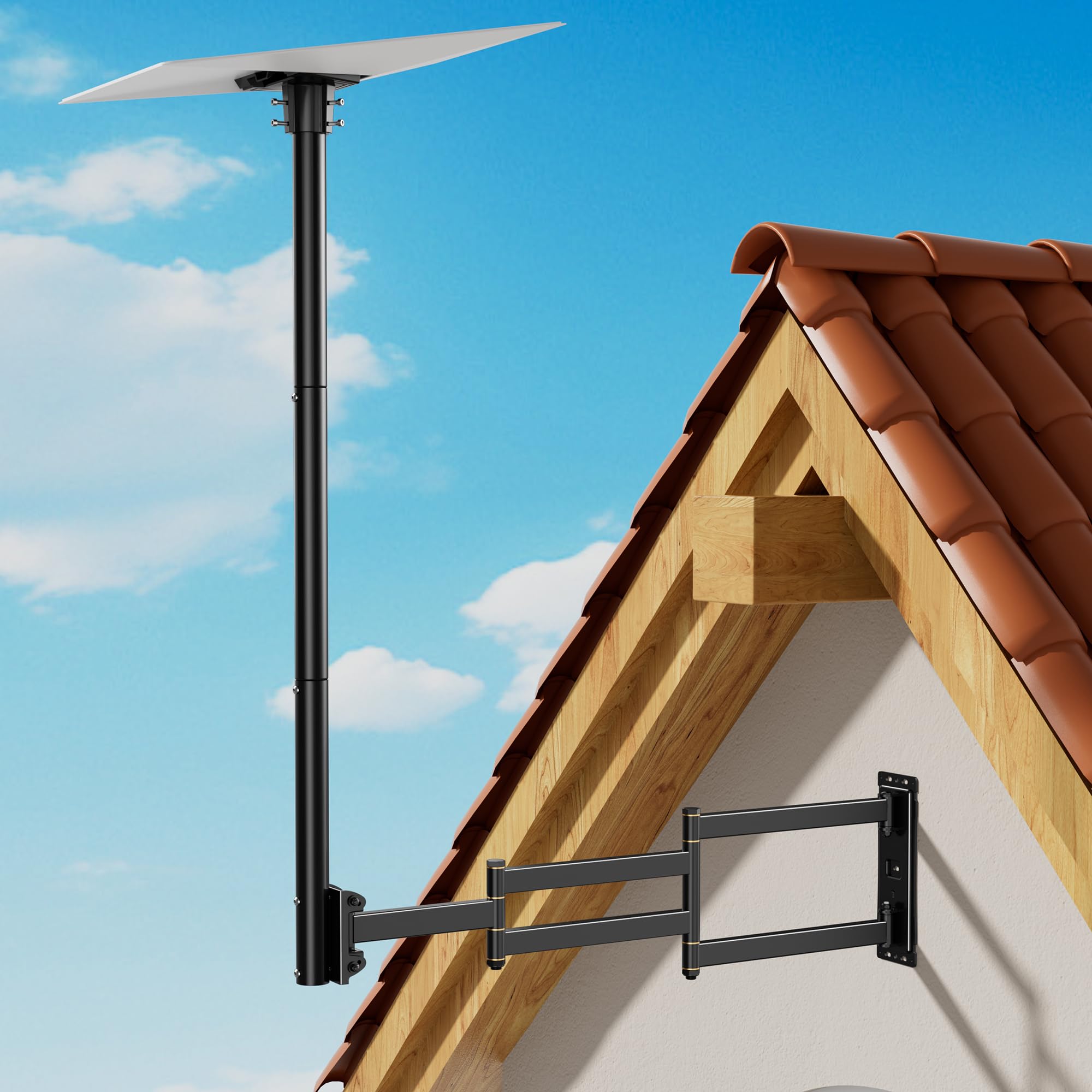 Supporto Starlink Gen 3 WHYFONE Supporto Parete Lungo V3 Regolabile a 360°, Kit di Montaggio con Tubo Adattatore compatibile con Parabola Standard V3 Starlink, Supporto per Parete/Tetto per Starlink