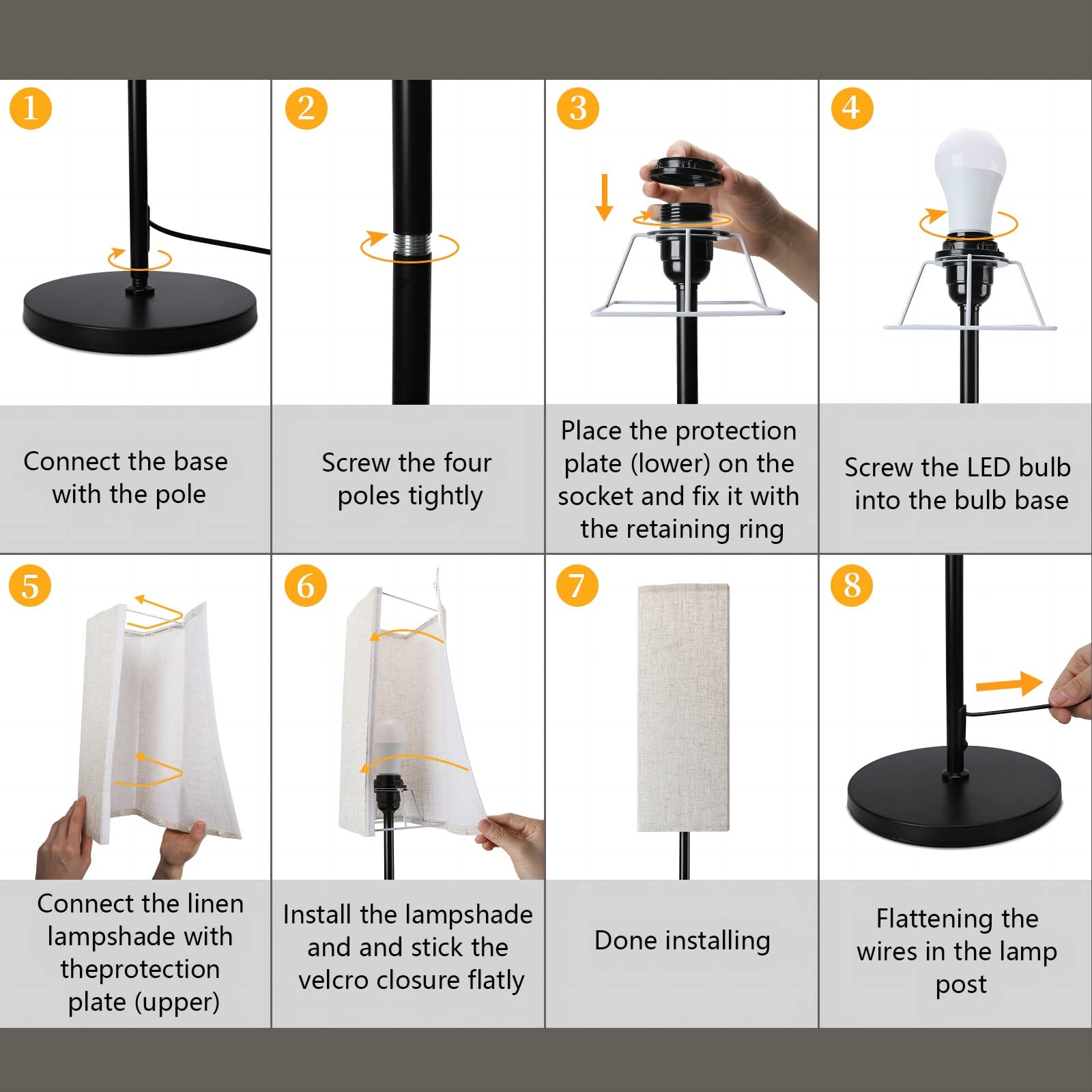Lámpara de Pie para Dormitorio, Sala de Estar, Oficina, Lámparas Modernas con Mando a Distancia & Control, Lámpara de 2700k-6500k con Pantalla de Lino, Modo de luz Nocturna
