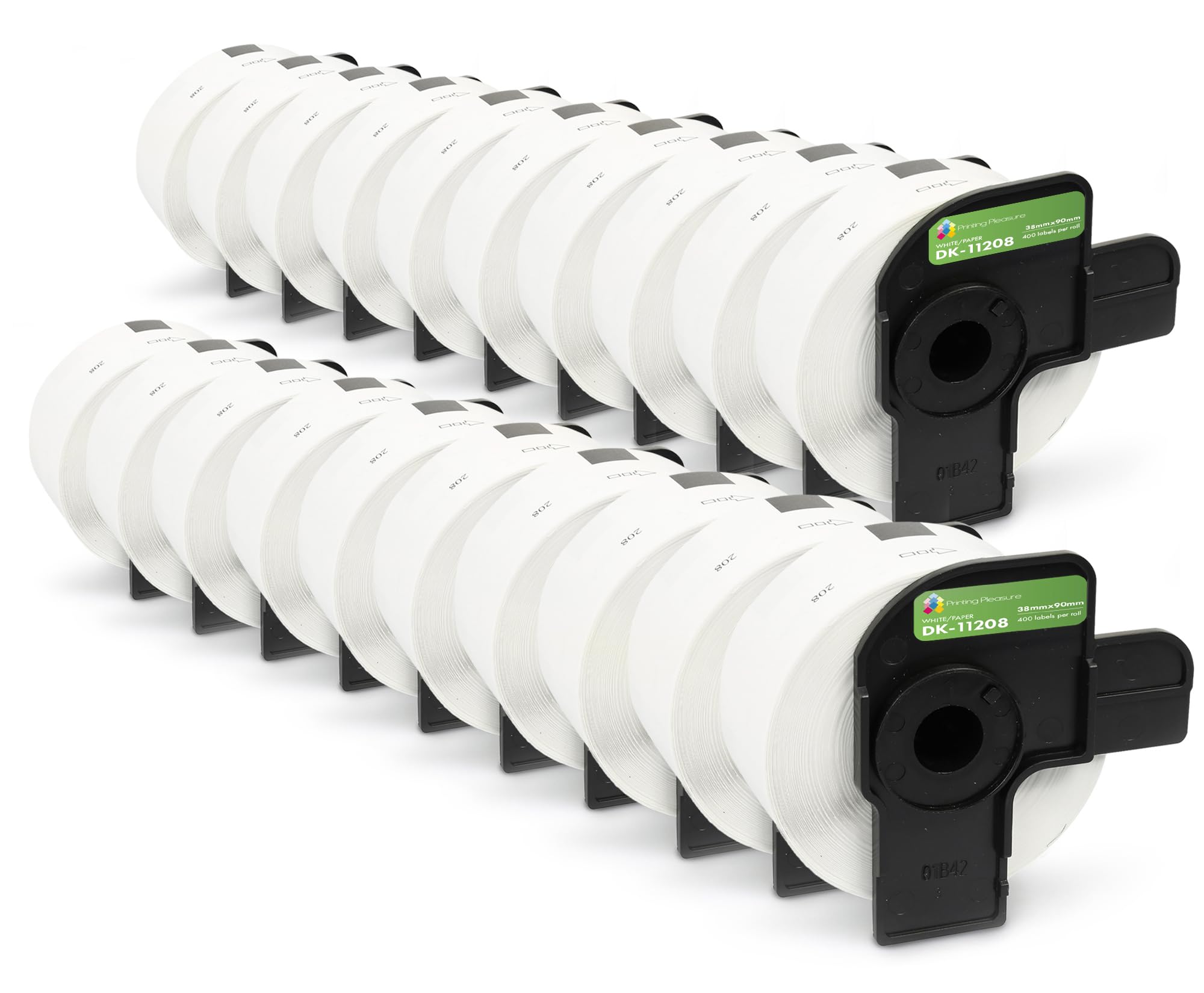 Printing Pleasure 20x DK-11208 Etichette d'Indirizzo Bianche 38mm x 90mm Compatibili con Brother P-Touch QL-1050 QL-1060N QL-1100 QL-1110NWB QL-500 QL-580N QL-720NW QL-820 NWB