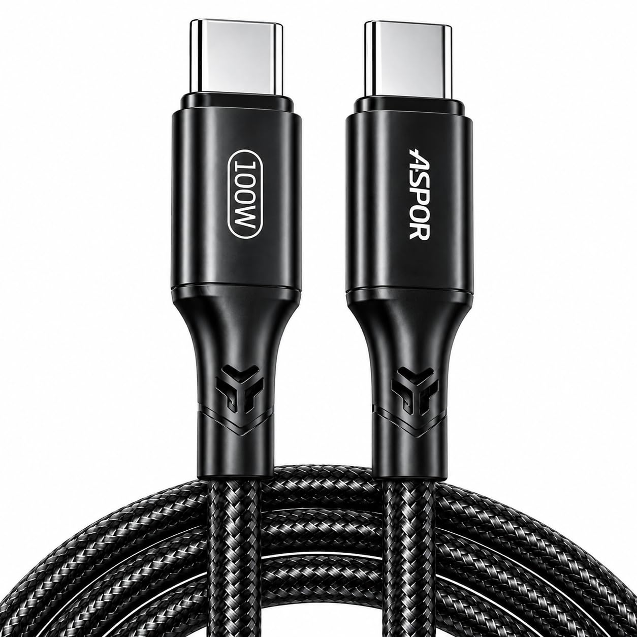 ASPOR USB-C auf USB-C Kabel 2m – 100W, Nylon-Geflecht, Schnellladung & Datenübertragung, kompatibel mit iPhone, MacBook, iPad, Samsung Galaxy