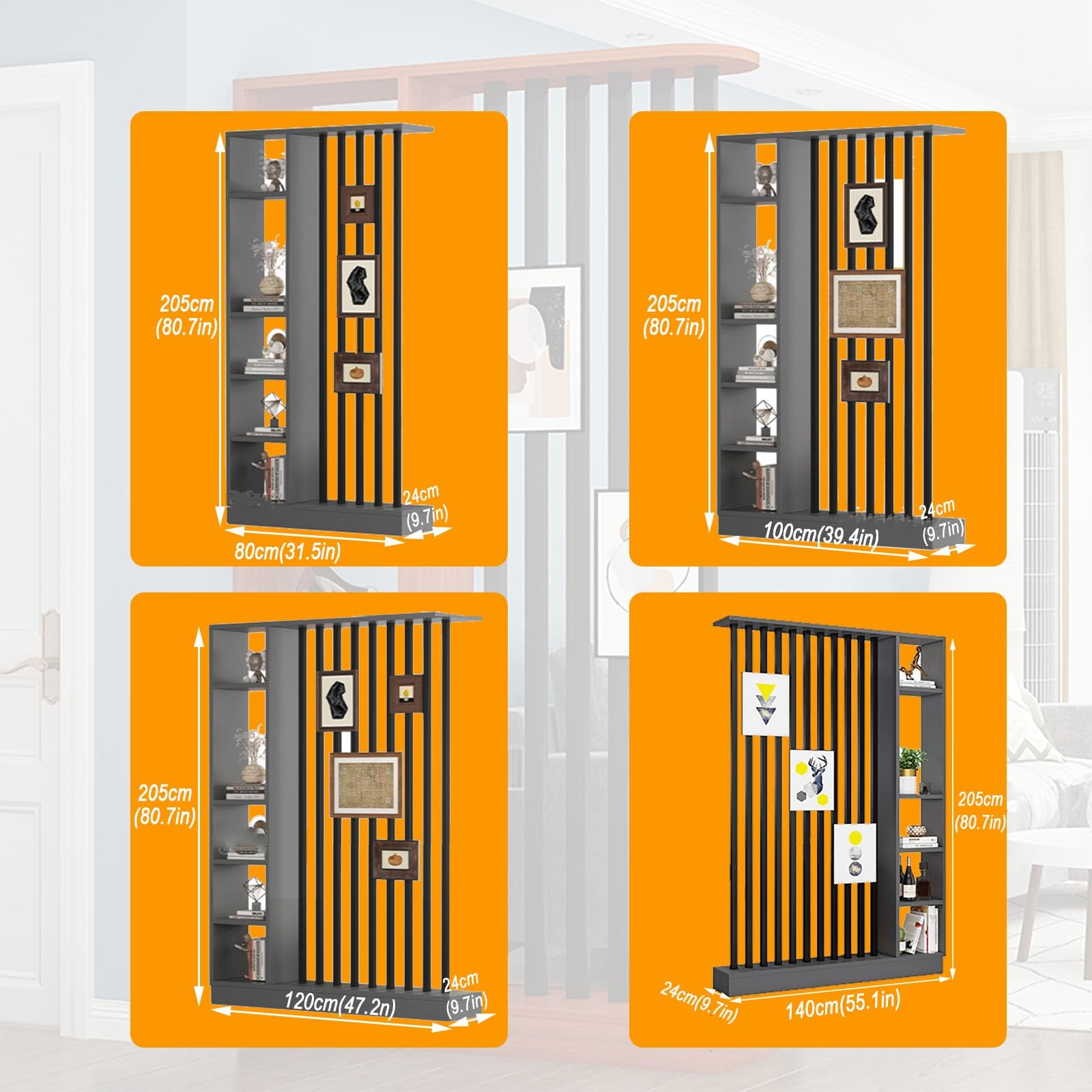 Columna de Pantalla divisoria Independiente para Entrada y Pasillo, Separador de ambientes con estantes para privacidad, Divisor de habitación del Suelo al Techo(A,140cm/55.1in)