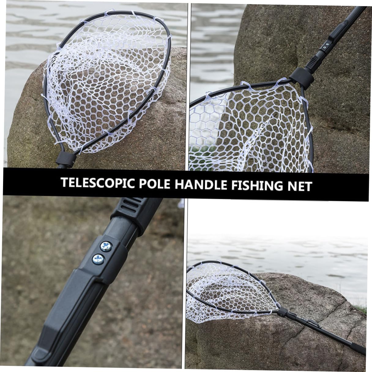 Red de Pesca Manual Plegable de Aleación de Aluminio Negro | Malla de Goma, Diseño Ligero de Plegado Rápido, para Pesca en Embalses y Ríos