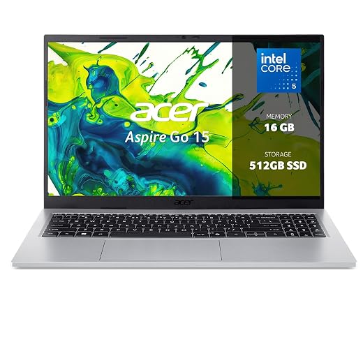 Acer Aspire Go 15, 15.6" FullHD Laptop, 16GB RAM, 512GB SSD | IPS, Intel Core 5 120U, Intel Graphics, Windows 11 Home, Silver, Spanish QWERTY Keyboard, AG15-72P-52UP