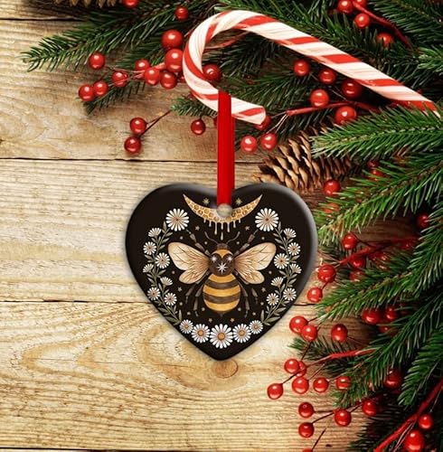 Christmas Ornaments,Christmas Tree Decorations, Heart Ceramic Ornaments For Christmas Tree Home Office Car Hanging Decor (Bee Floral) #TOP5