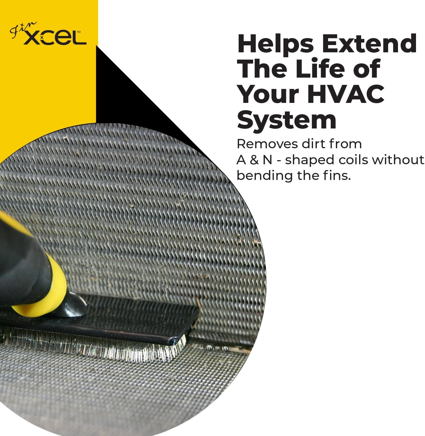 FinXCEL™ HVAC Coil Cleaning Brush | ACME Pole Compatible | 135° Angled Pins | DIY Tool for Tight A/C Coil Spaces | Chemical-Free | Pole Not Included