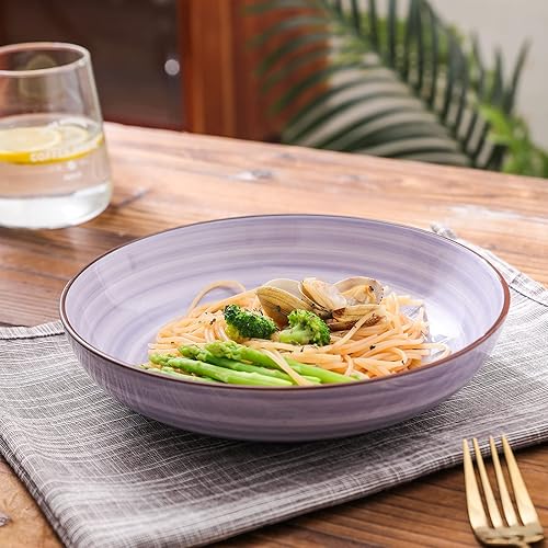 Miniatura 5 de Selamica Tazones de porcelana para pasta y ensalada de 26 onzas, 8 pulgadas de ancho y poco profundos, aptos para microondas y lavavajillas,