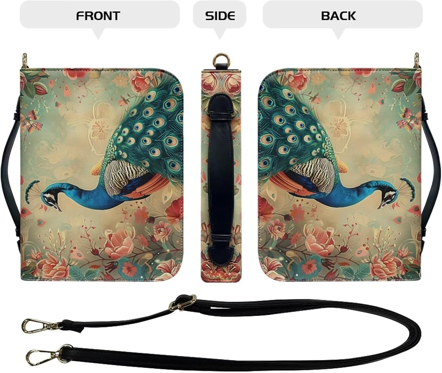 Peacock Bible Bags for Women Organizer with Pen Slots and Zippered Pocket Women's Fashion Bible Cover One Strap Backpack Can Be Used As A Journal Supplies Organizer 9.2 * 6 in
