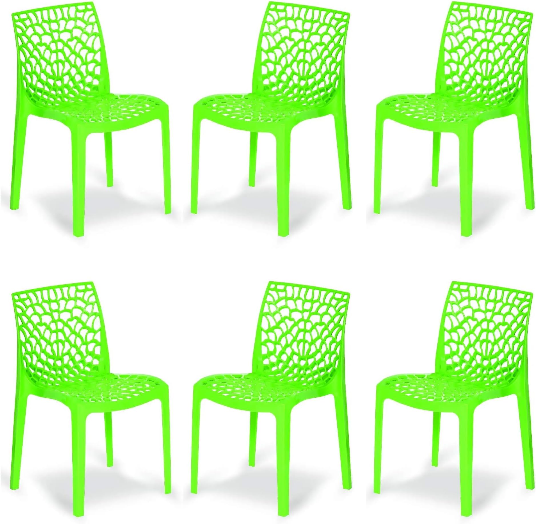 ACTIVA Web Designer Plastic Chair for Home, Office and Restaurant and Cafe|Armless Chair for Dining Room| Heavy Duty Outdoor Plastic Chair | Designer Balcony Chair (Green, Set of 6)
