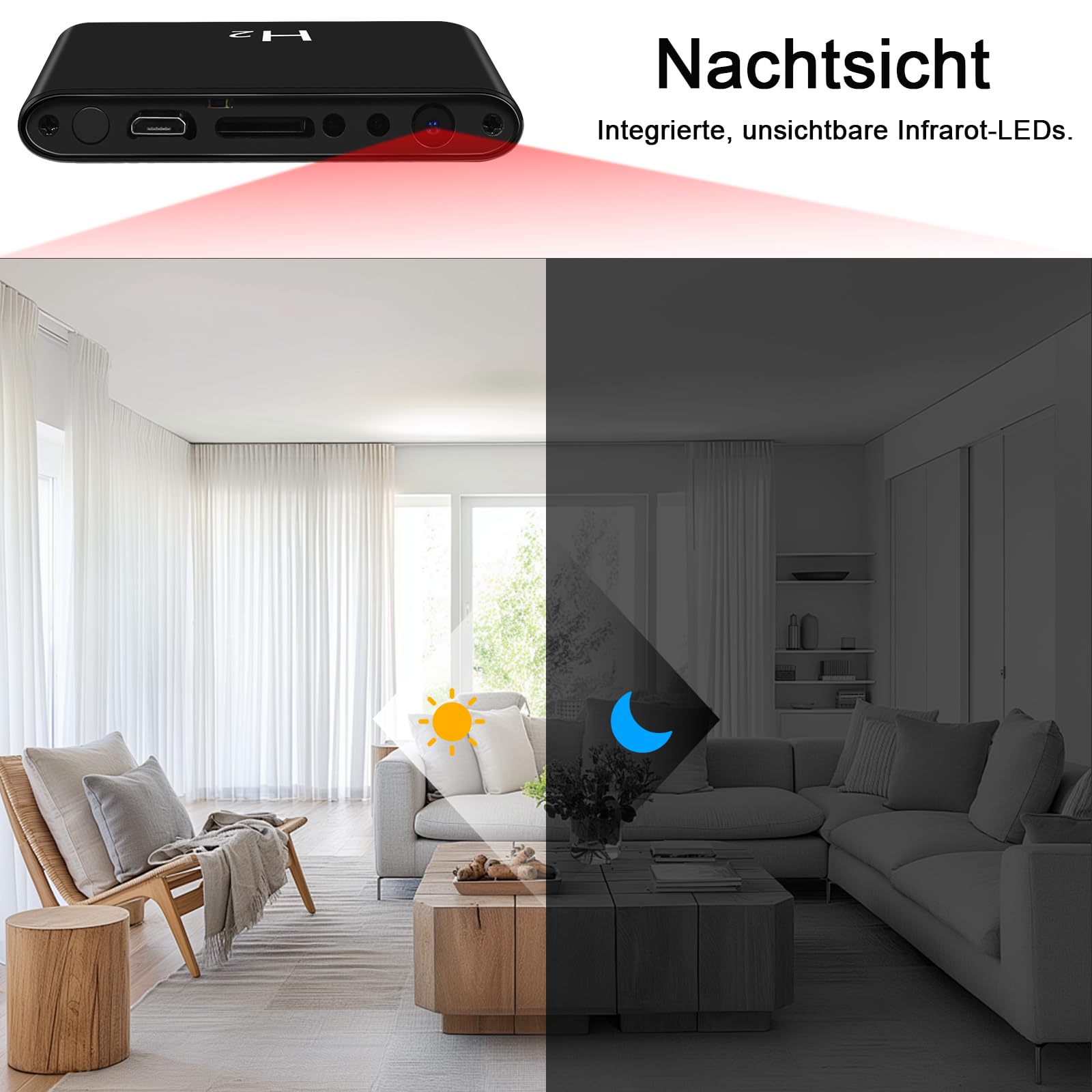 Mini-Videokamera, 2-in-1-Minikamera mit 5000-mAh-Powerbank